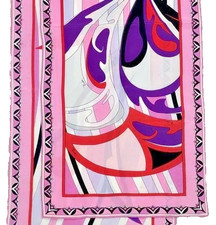 Emilio Pucci Silk Scarf Stole Geometric Pink Multicolor 153x32cm