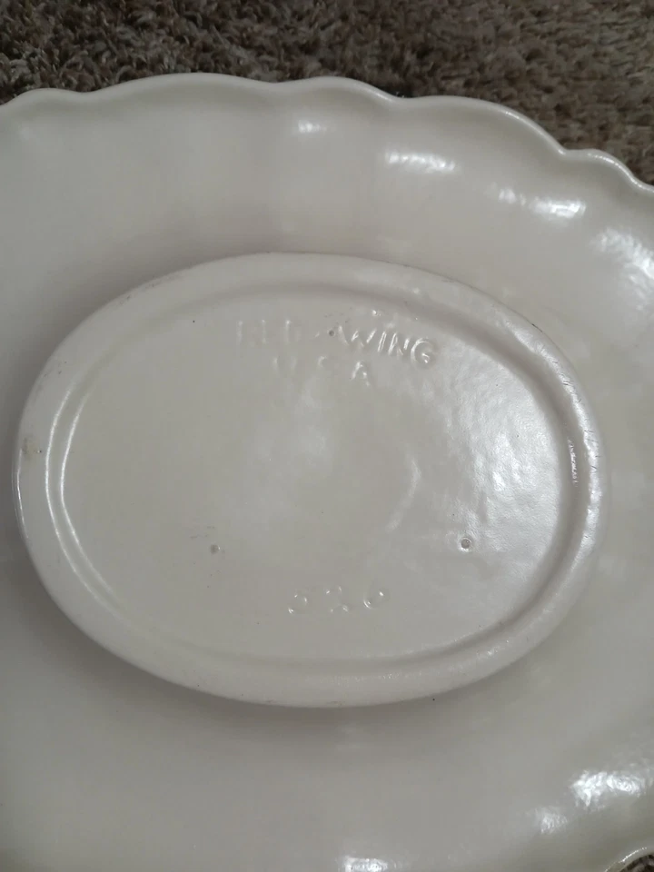 Vintage Red Wing Pottery Ivory Centerpiece Console Bowl Platter & Deer Frog #526 - Image 4 of 4