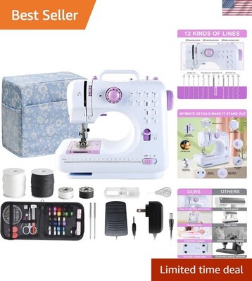 Compact 2-Speed Sewing Machine for Kids with 12 Built-in Patterns - Perfect Gift
