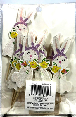 Easter NIP 12 Cake/Cupcake Glitter Bunny Topper Picks 4''