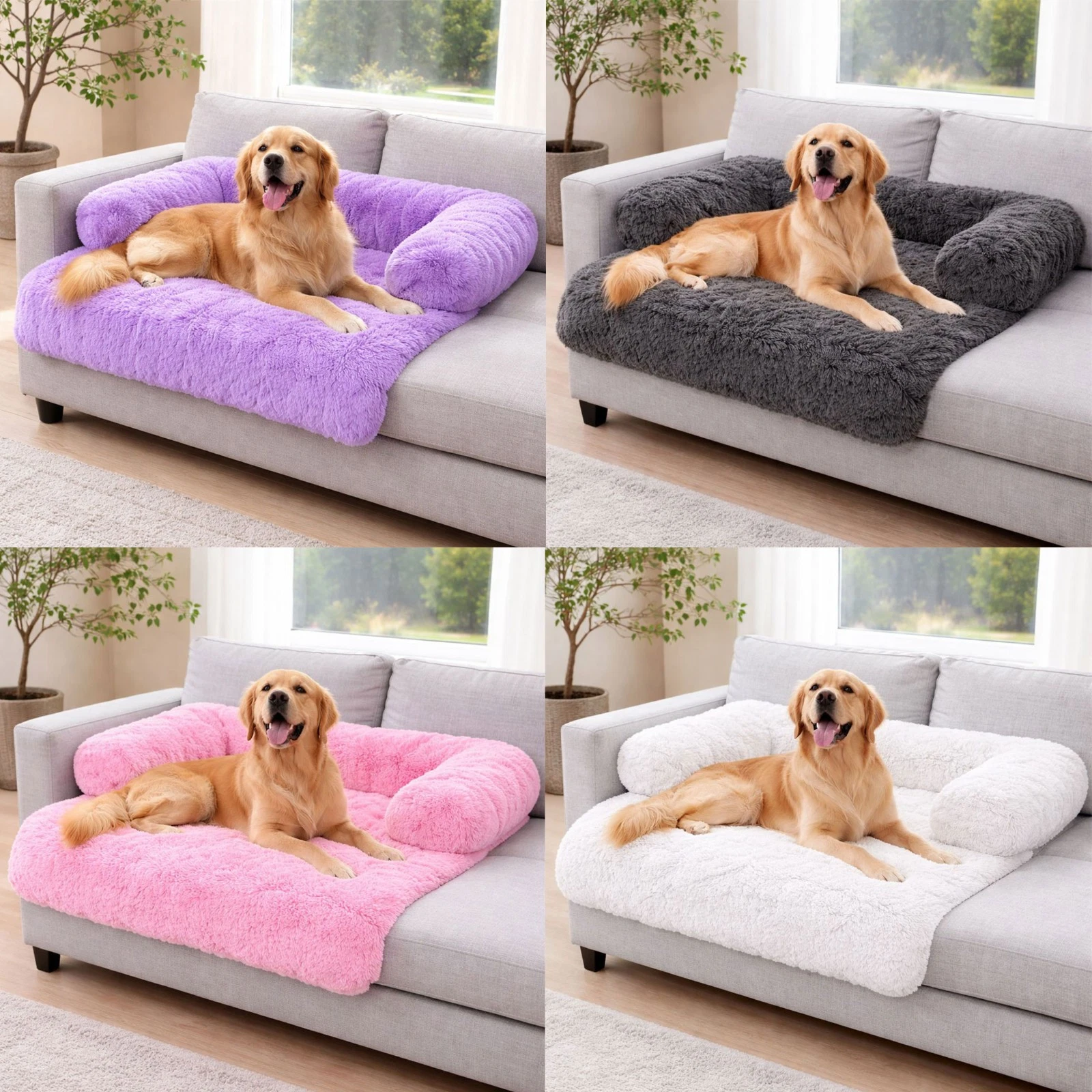 Luxury Waterproof Lining Non-Skid Base Cushion Sides Plush Soft Dog Pet Sofa Bed