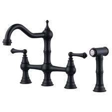 Black Kitchen Faucet with Side Sprayer, 4 Hole Brass Kitchen Faucets for Sink...