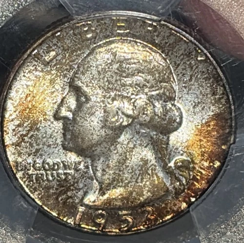 1953 DOUBLED SIDED TONER WASHINGTON QUARTER!  PCGS MS65!  90% SILVER!