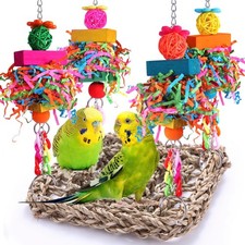 Parakeet Bird Toys Seagrass Foraging Hammock Swing Mat for Small Medium Birds