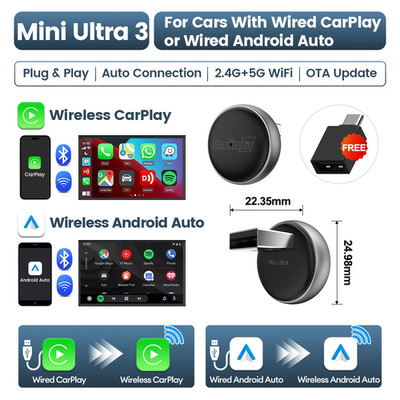 CarlinKit Mini Ultra 3 CarPlay & Android Auto Adapter OEM kabelgebunden auf kabellos --***