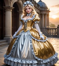 Bustle Gold Silver Prom Dress Ball Gown Cosplay Gothic Evening Dresses Halloween