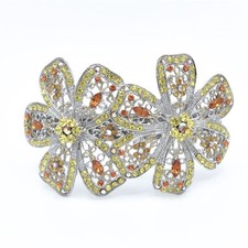 Beautiful Crystal Flower Yellow Metal Barrette