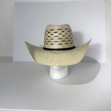 Justin Bent Rail Straw Cowboy Hat Size 7 1/4 Vented Crown Western Two-Tone