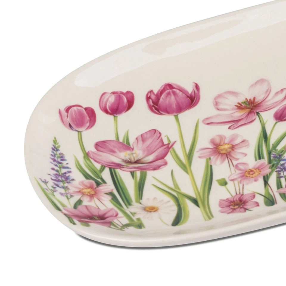 Dekoteller Blumenzeit oval 30x15cm weiß rosa aus Porzellan Formano F26 - Bild 2 von 2