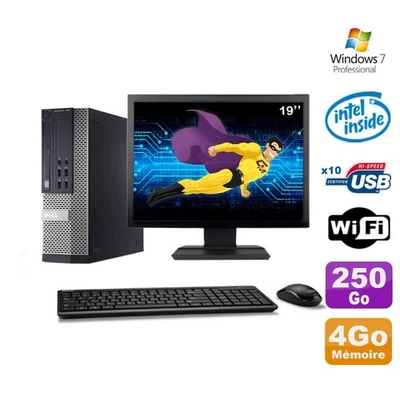 Lot PC Dell Optiplex 990 SFF G630 2.7GHz 4Go 250Go DVD Wifi W7 + Ecran 19" - Photo 1/4