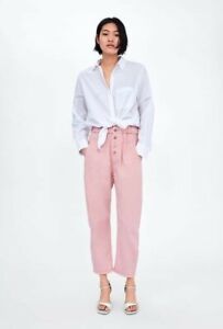 Zara Womens Trousers Baggy Boyfriend Baggyhose With Buttons Pink 0 5862 0 6 36 Ebay