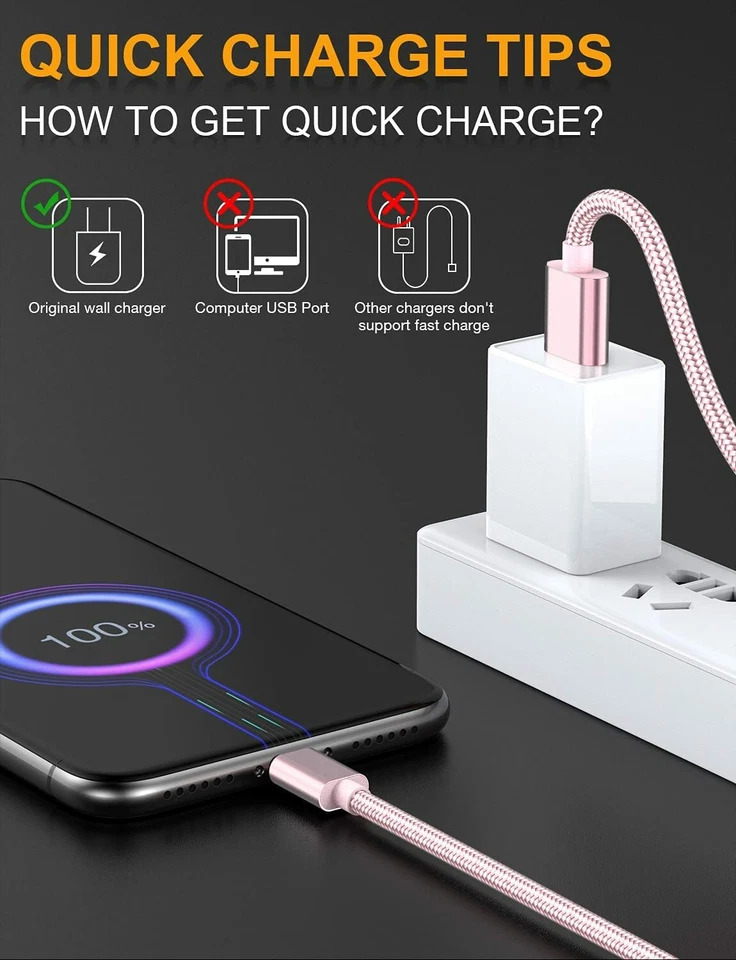 3 PACK 6ft Type C to USB-A Nylon Braided Fast Charger Cable Quick Charging Cord - Image 4 of 4