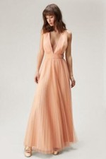 BNWT NastyGal Tulle Plunge Maxi Dress- Apricot Size:10 RRP:£219.00