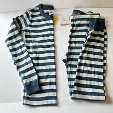 Hanna Andersson PJ Set Size 150 12 New Blue Stripe Organic Ribbed Cotton NWT