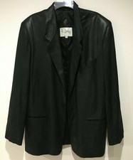 Remy Black 2 Button Front Soft Leather Jacket Coat Women Size 40