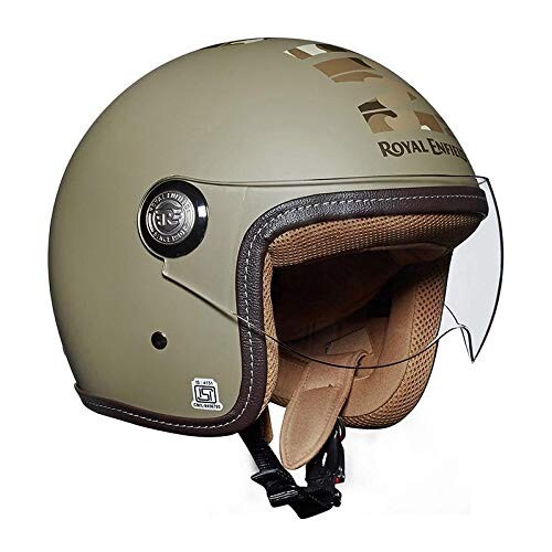 desert storm motorcycle helmet Royal Enfield ISI & DOT Certified Open Face MLG with Clear Visor(Matt Storm-Size: L) Automotive Extra Comfort Padding 8 Royal Enfield Chopper Open Face