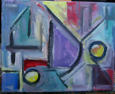   THE FINAL STEP  abstract modern art 8x10 original oil painting signed Crowell