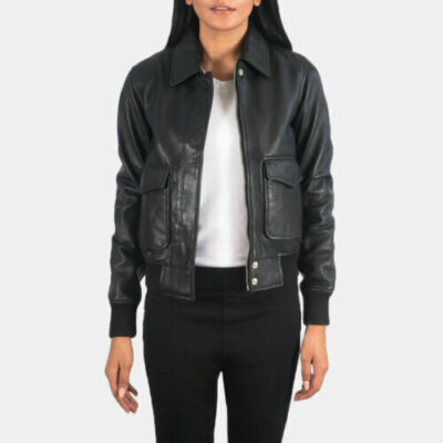 Stylish Women Handmade Real Lambskin Leather Jacket Black Handmade Biker Casual