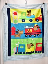 Vintage Fire Truck Flannel Baby Quilt 40x36 Handmade Stroller Crib Blanket