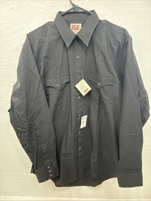 New Men s ELY Cattleman Simple Black Long Sleeve Pearl Snap 16.5 Large M-54