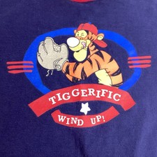 VTG Disney Pooh Tigger T-shirt Kids 3T Toddler Baseball Navy Blue Red Small Hole