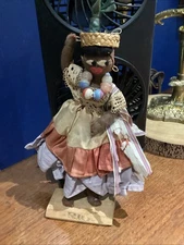 Vintage  Felt Cloth Doll, Collectible Rio Brazil,Beads Lace Fruit Basket Damaged