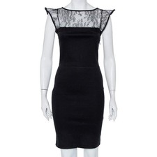 Valentino Black Knit Lace Paneled Sheath Dress M