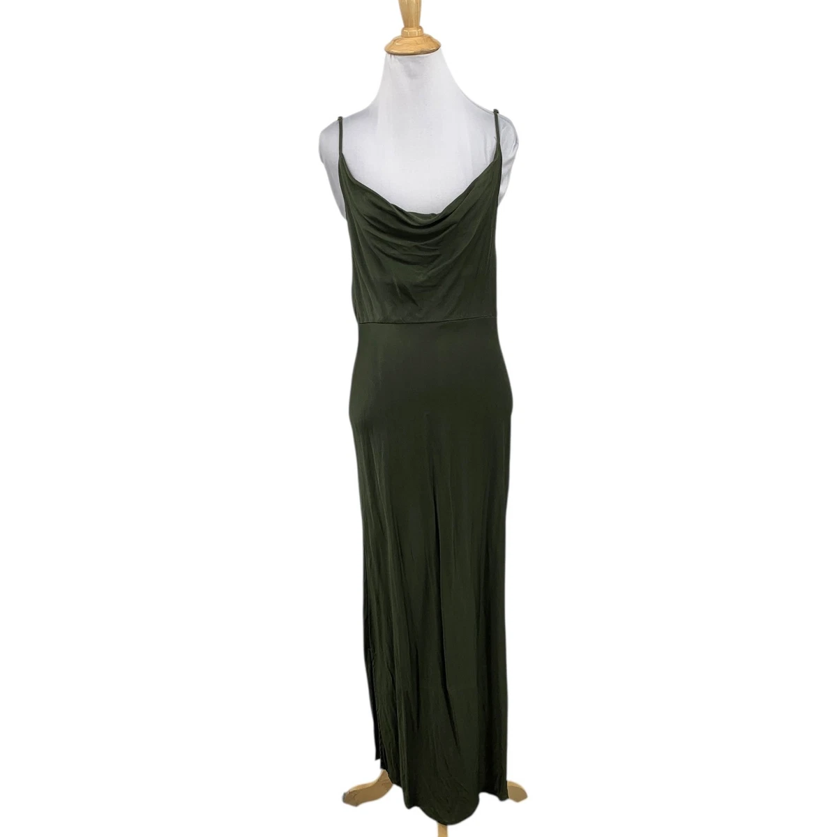 knee length dresses for ladies Maddie Light Green Floral Print Satin Cowl-Neck Maxi Dress – Club L London