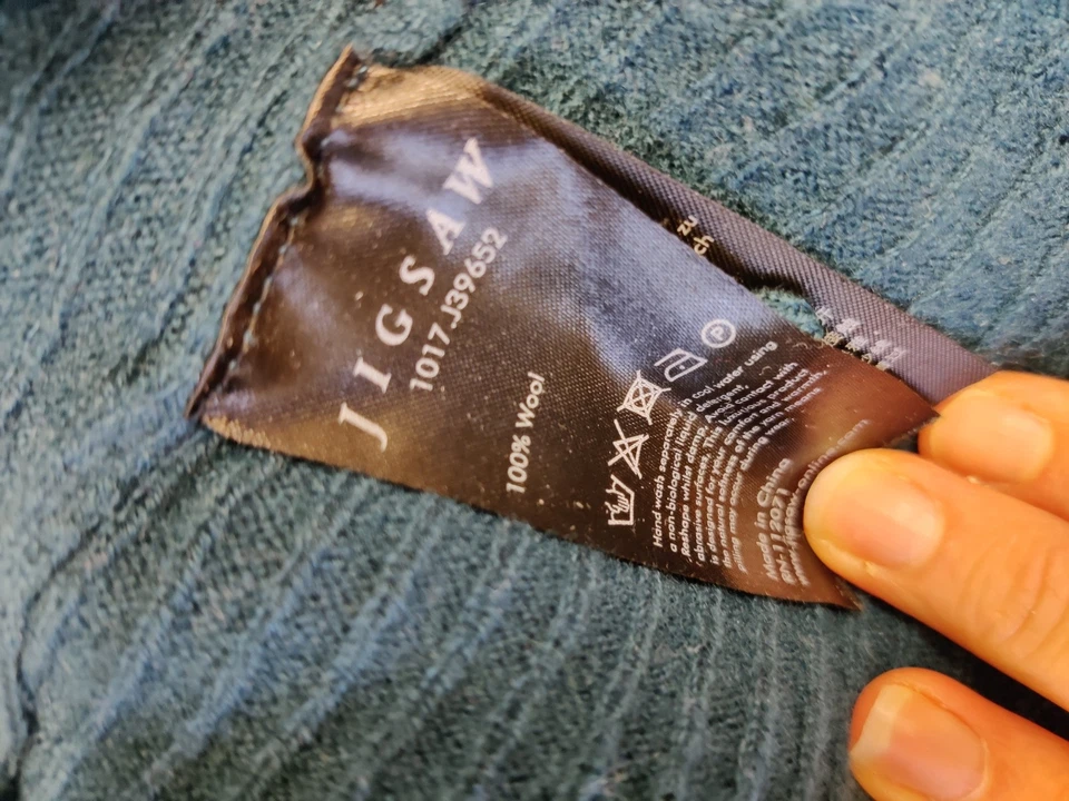 JIGSAW JERSEY GRANDE VERDE AZULADO ACANALADO PUÑO CON BOTONES 100% LANA TEJIDO PARA MUJER Foto 4 de 4