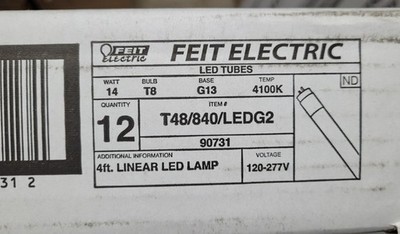 Feit Electric T48/840/LEDG2 4ft LED Linear Lamp 4100K Cool White 12-Pack