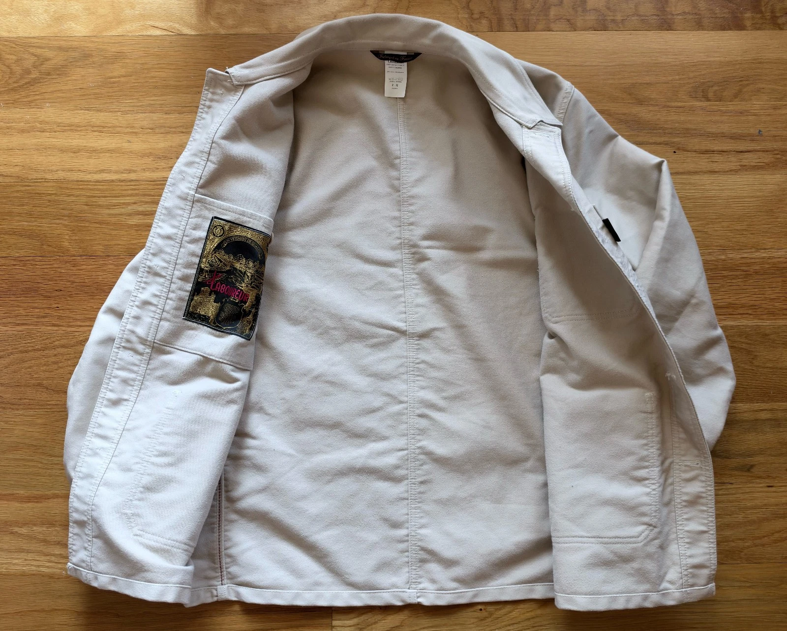 Le Laboureur French Chore Work Moleskin Jacket Size Medium Ecru Made in France image 3