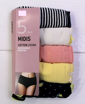 Ex M&S Ladies 5 Pack Supersoft Cotton Lycra Midis Briefs Knickers Size 12 to 18 - Image 1 of 4