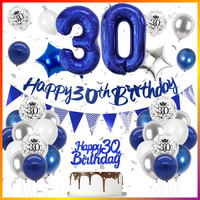 30. Geburtstag Deko Blau Silber Ballons Folienballon Banner FüR Party Deko