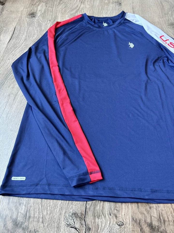 U.S. Polo Assn. Camisa para hombre XL manga larga Feel Dry Sun roja blanca azul deletreada Foto 3 de 4