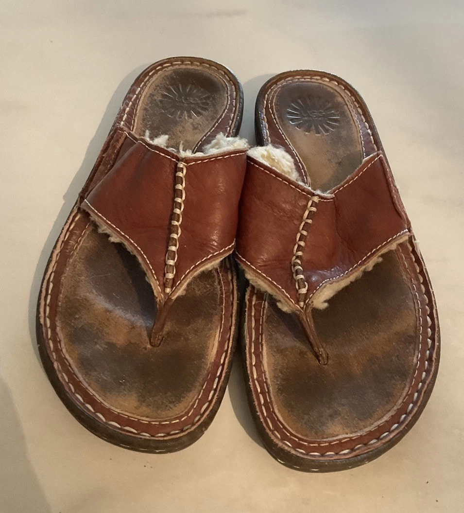 Sandalo donna UGG Layback taglia 8 marrone pelle montone foderato infradito