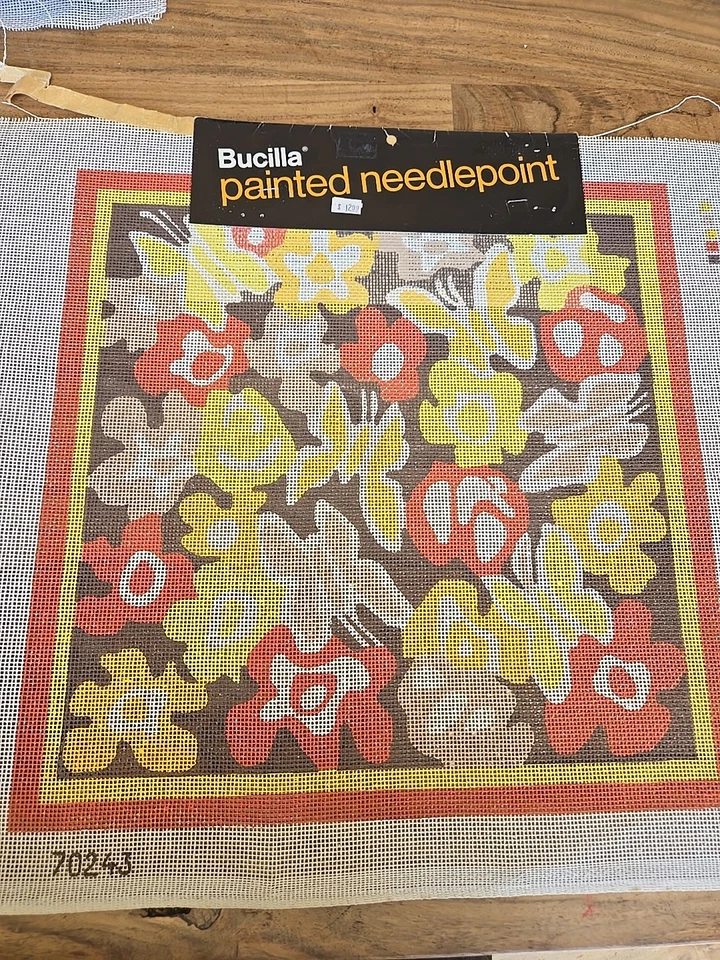 Needlepoint Canvas Vintage Butterfly Poppy Bucilla 1970's Painted Poppies  - Image 2 of 4