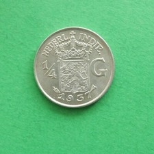 1937 Netherlands Indie Silver 1/4 Gulden About UNC SNo62018