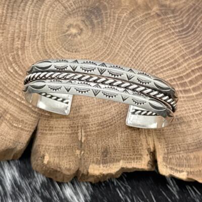 1990s Native American NAVAJO Sterling Double Carinated Stamped