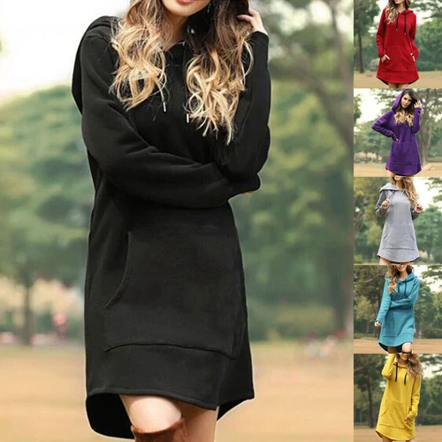 Womens Sweatshirt Hoodie Pullover Dress Pullover Tunic Women Long Solid Color UK - Picture 6 of 18