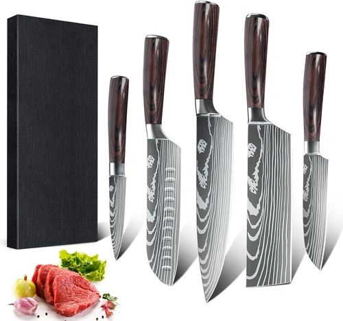 5 tlg Küchenmesser Kochmesser Set Japanisches Damaskus Edelstahl Profi Messer DE