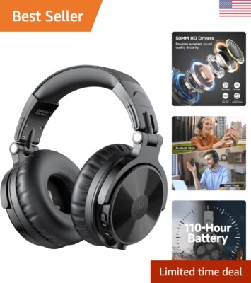 Studio Over Ear Headphones - Hi-Res Stereo Sound, Comfortable, Wireless, Black