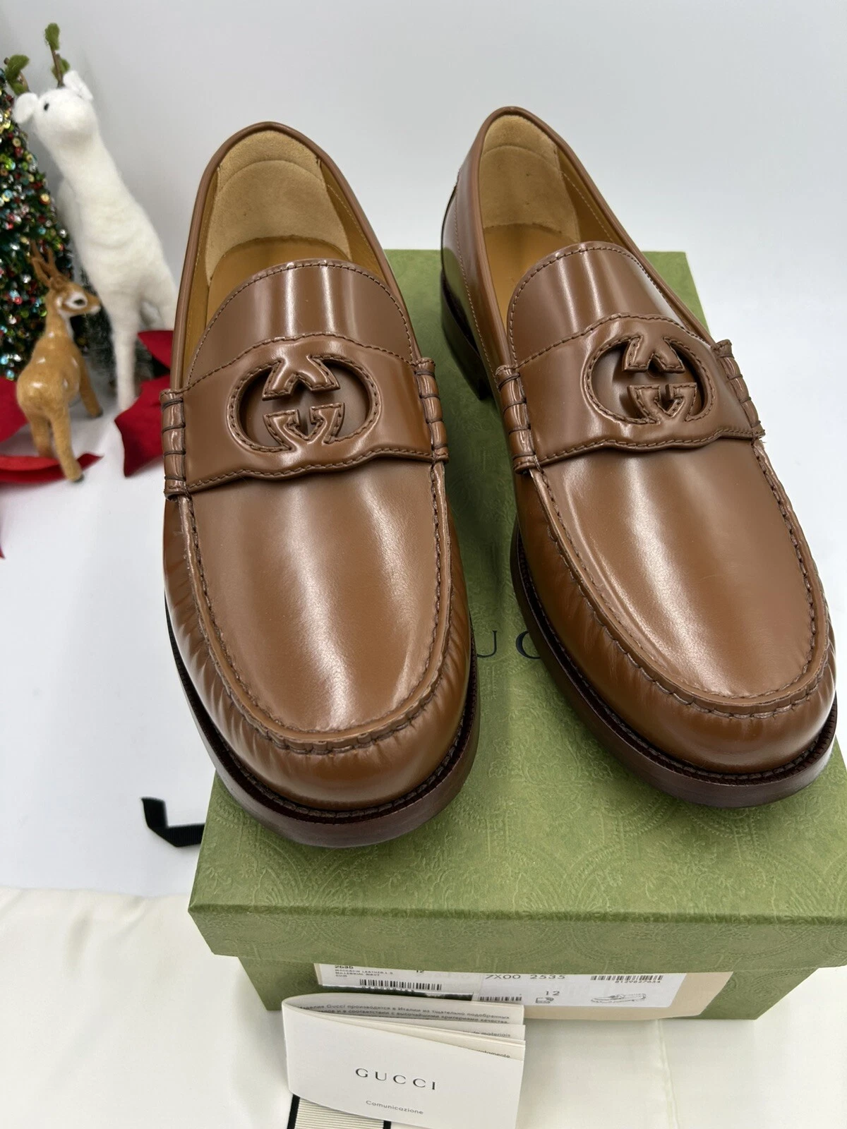 Mocassins homme Gucci en cuir à emboîtement G taille 12 made in Italy
