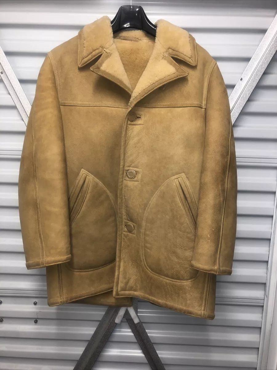 Vintage 50s Abercrombie & Fitch Shearling Leather Sheepskin Coat Sherpa Size 42