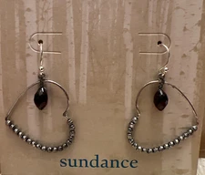 NWT Sundance Catalog Silver Garnet Heart “Eye For Love Earrings” $118