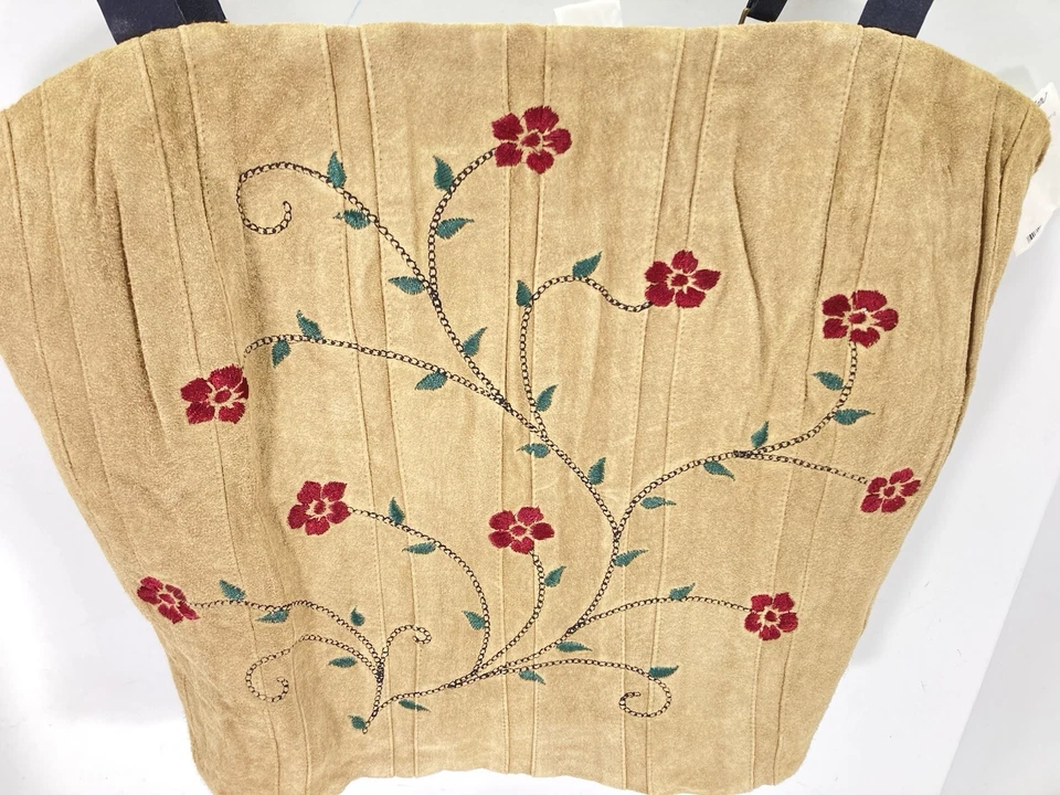 Top halter de cuero Wrangler para mujer talla grande beige floral gamuza bordado nuevo con etiquetas Foto 4 de 4