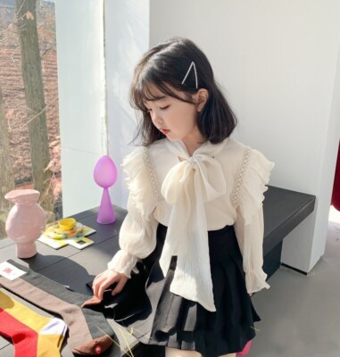 Elegant Blouses Spring Long Sleeve Tops Autumn Lace Ruffles Kids Shirts Clothes