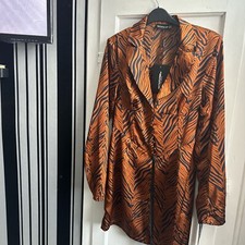 PLT TIGER PRINT PADDED SHOULDER DRESS