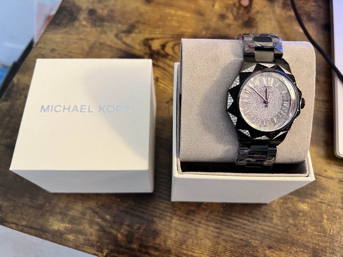 Michael Kors Watch Black and Glitter Michael Kors Slim Runway Blackout Watch, MK Logo Dial Black  main image 2