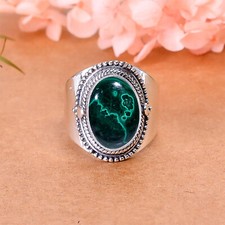 Natural Malachite Gemstone 925 Sterling Silver Ring Handmade Jewelry Gift Her