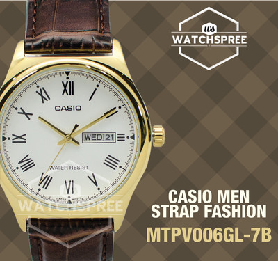 Casio Men's Analog Brown Leather Strap Watch MTPV006GL-7B MTP-V006GL-7B